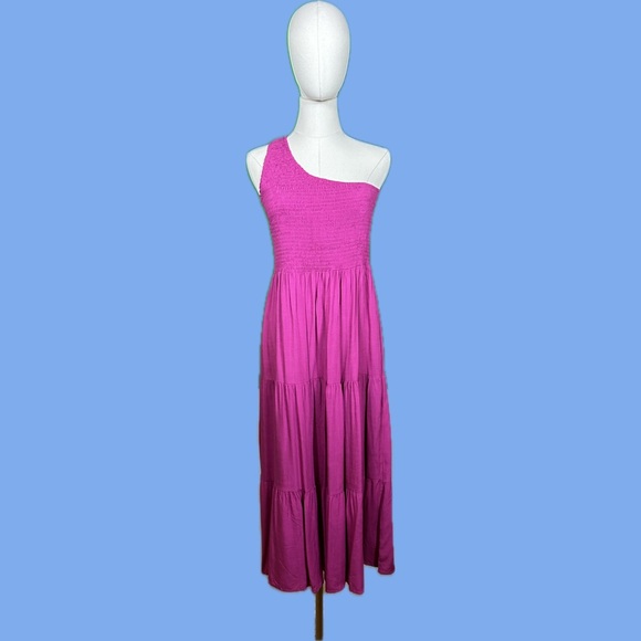 Hot Pink Smocked/Shirred Sundress Sz Med - Picture 1 of 4